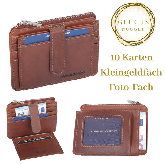 Elegante Kreditkartentasche aus braunem Leder mit Reißverschlussfach