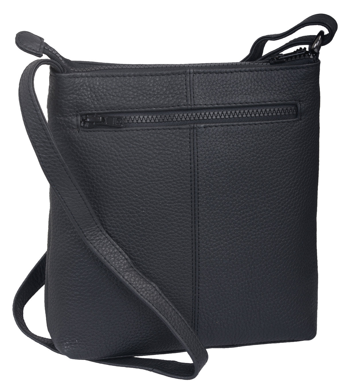 Flache Umhängetasche schwarz aus weichem Leder mit Handyfach