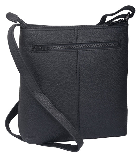 Flache Umhängetasche schwarz aus weichem Leder mit Handyfach