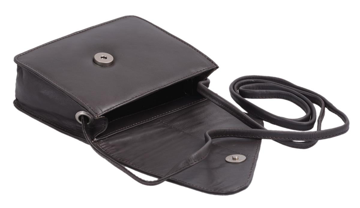 kleine Ledertasche mit schräger Klappe, Abendtasche, d.grau-braun