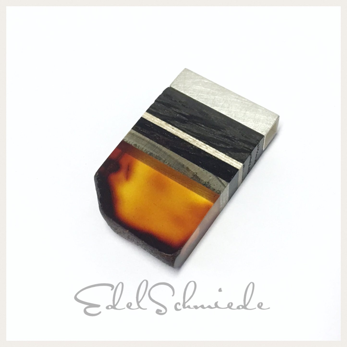 ausgefallener Anhänger mit Bernstein + Holz 925 Silber