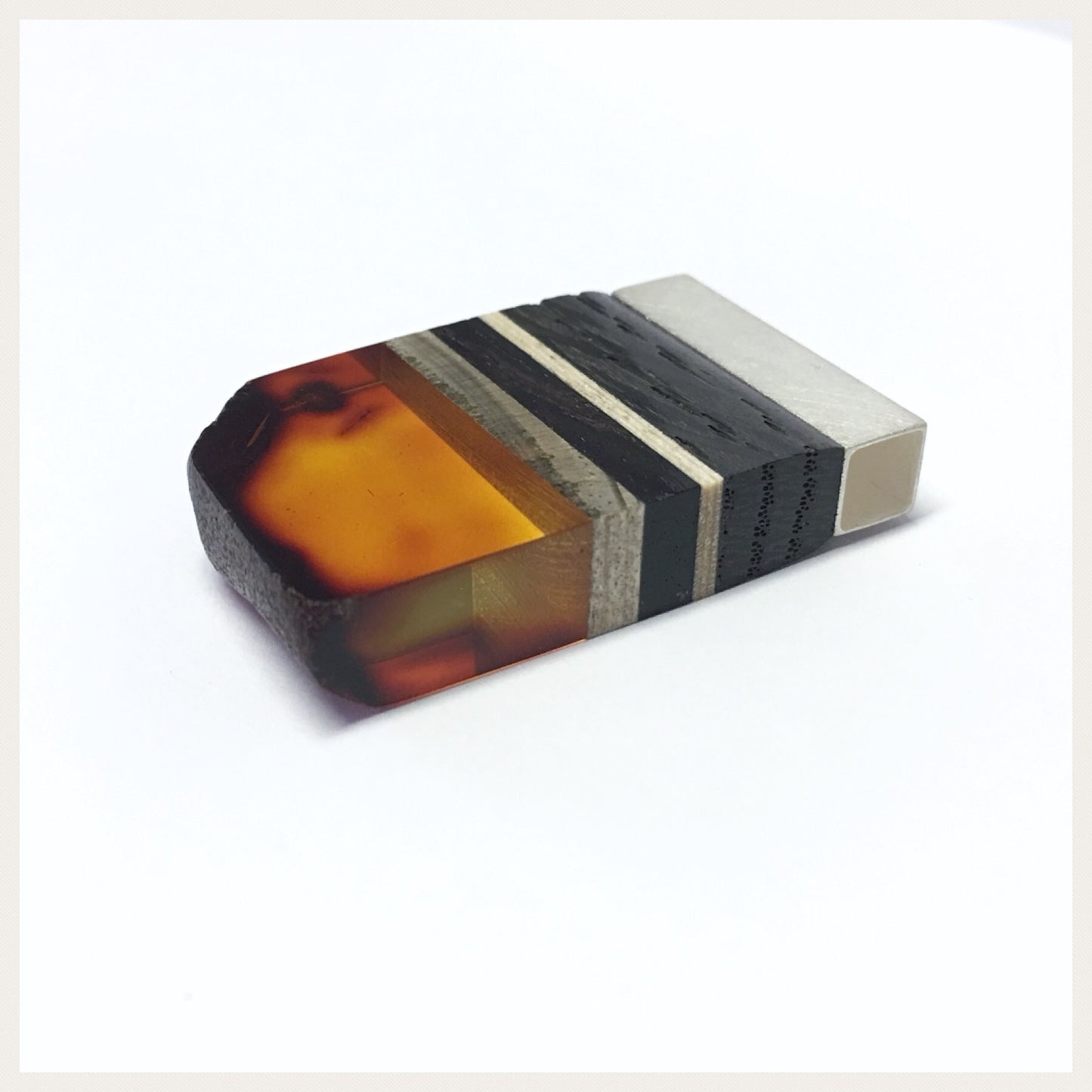 ausgefallener Anhänger mit Bernstein + Holz 925 Silber