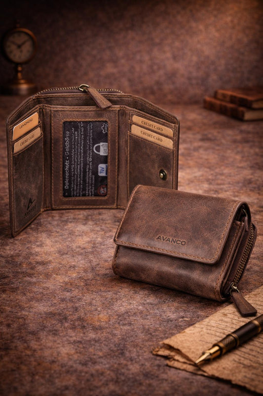 Damen Geldbörse Vintage braun Fettleder