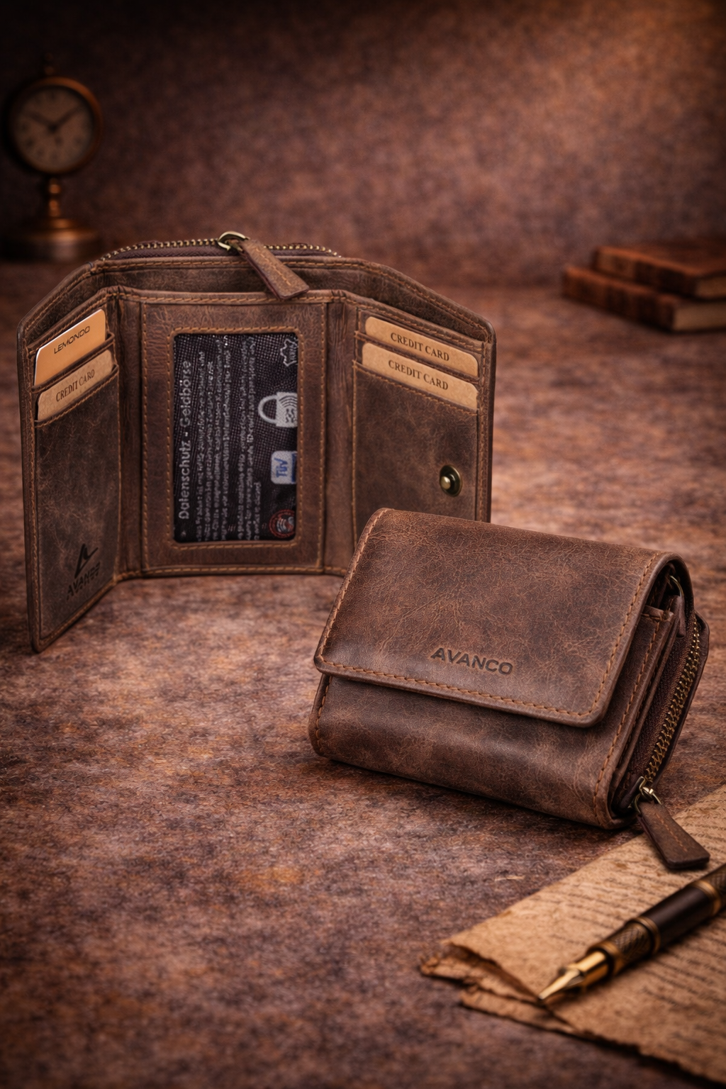 Damen Geldbörse Vintage braun Fettleder
