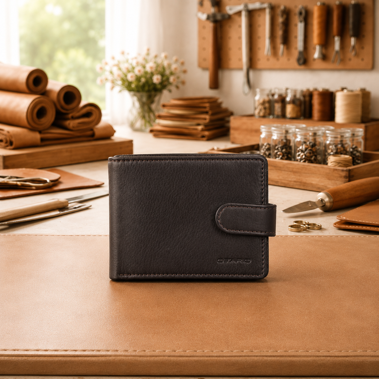 Leder Brieftasche Herren querformat mit Sicherungsriegel