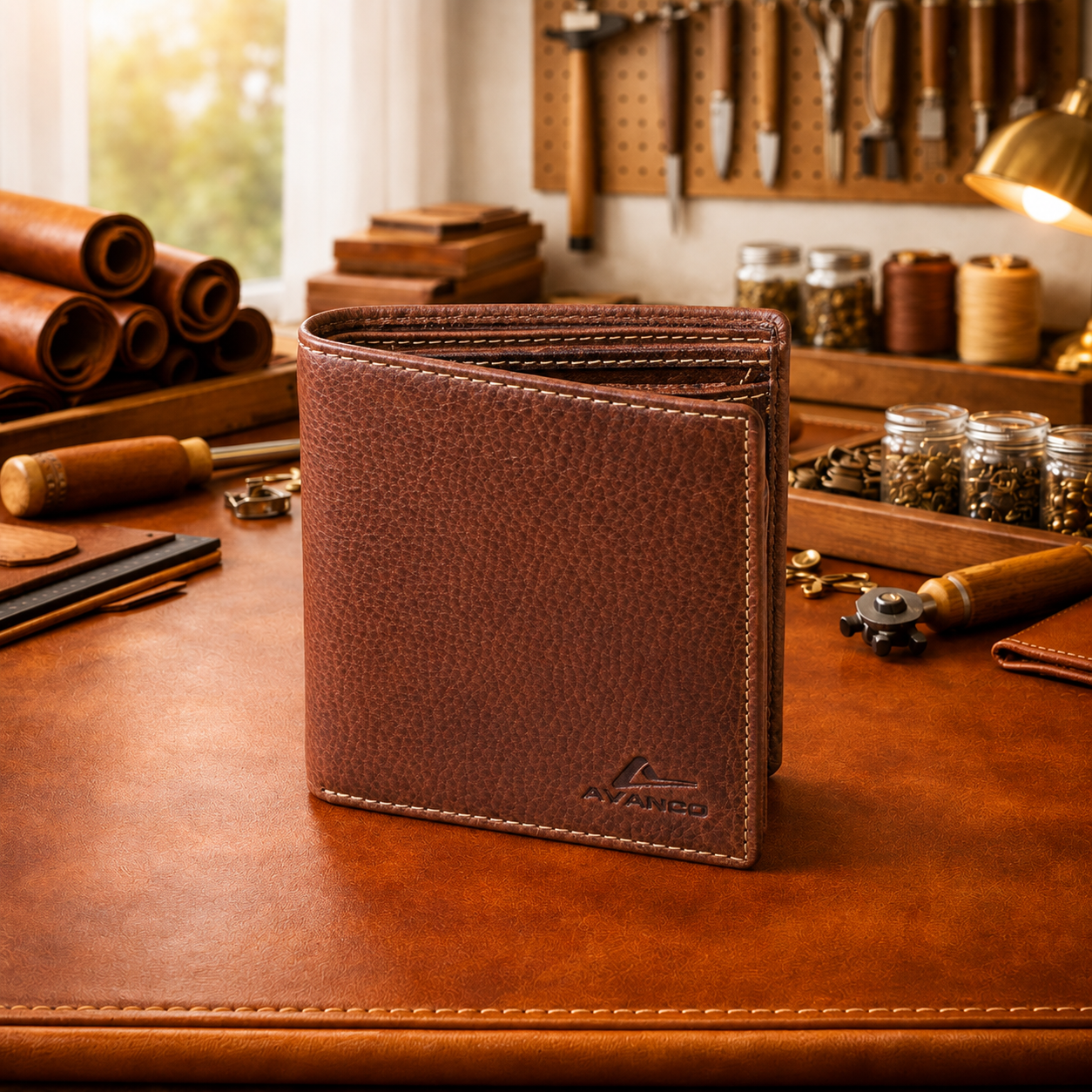 Herren Kombibörse Leder braun Hochformat – Brieftasche mit RFID
