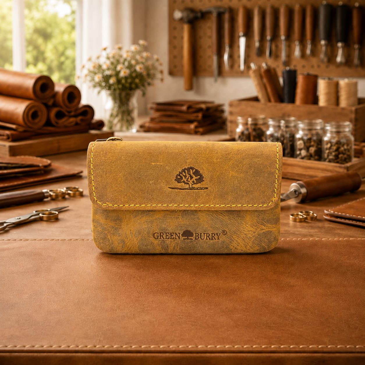 Schlüsselbörse Leder Vintage braun – Schlüsselmäppchen mit Reißverschluss, Kartenfächern & Kette aus Rindleder