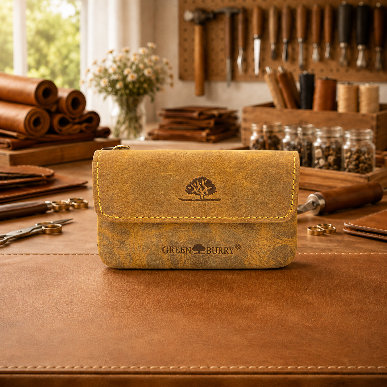 Schlüsselbörse Leder Vintage braun – Schlüsselmäppchen mit Reißverschluss, Kartenfächern & Kette aus Rindleder
