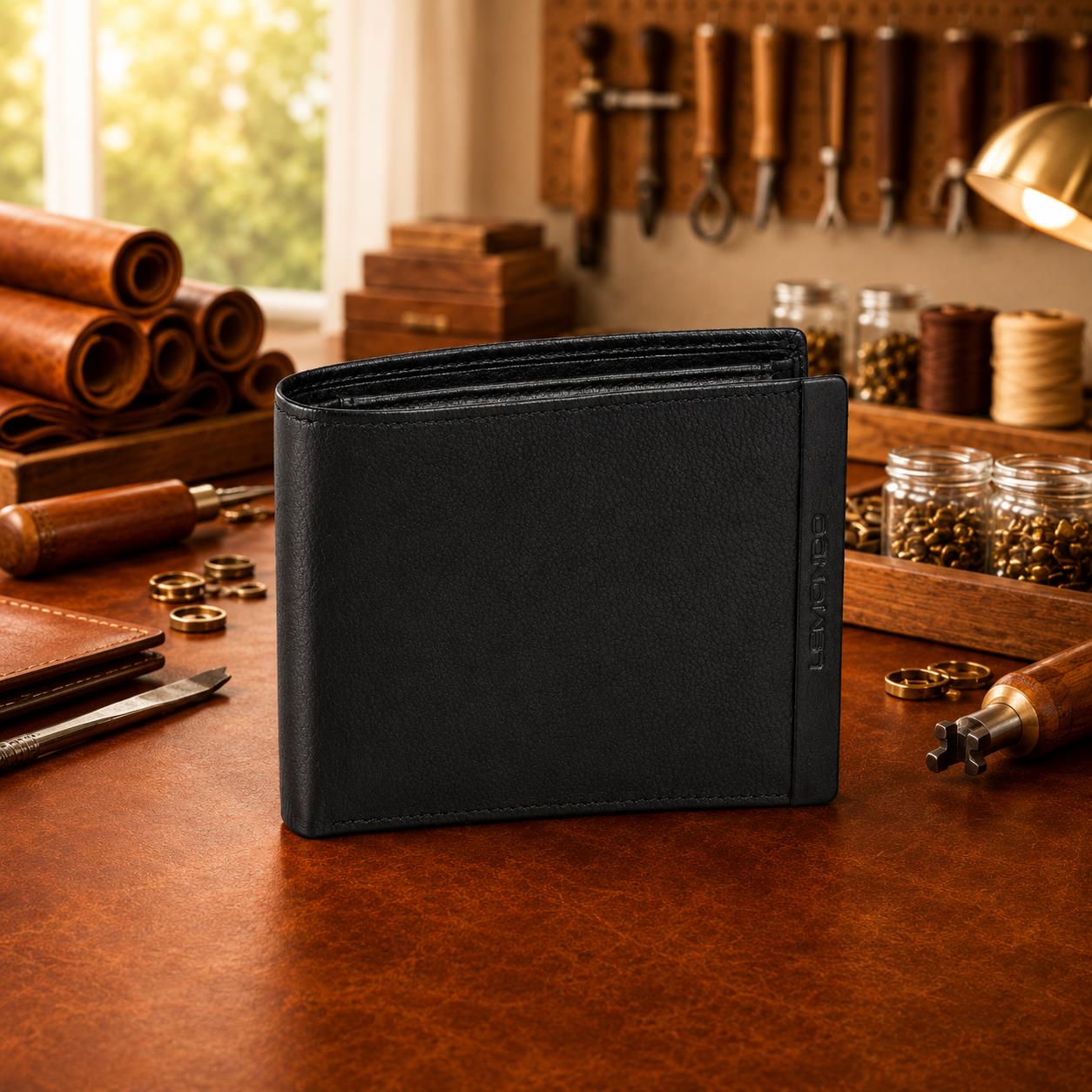 Herrenbörse Herren Geldbörse Leder querformat LEMONDO, schwarz