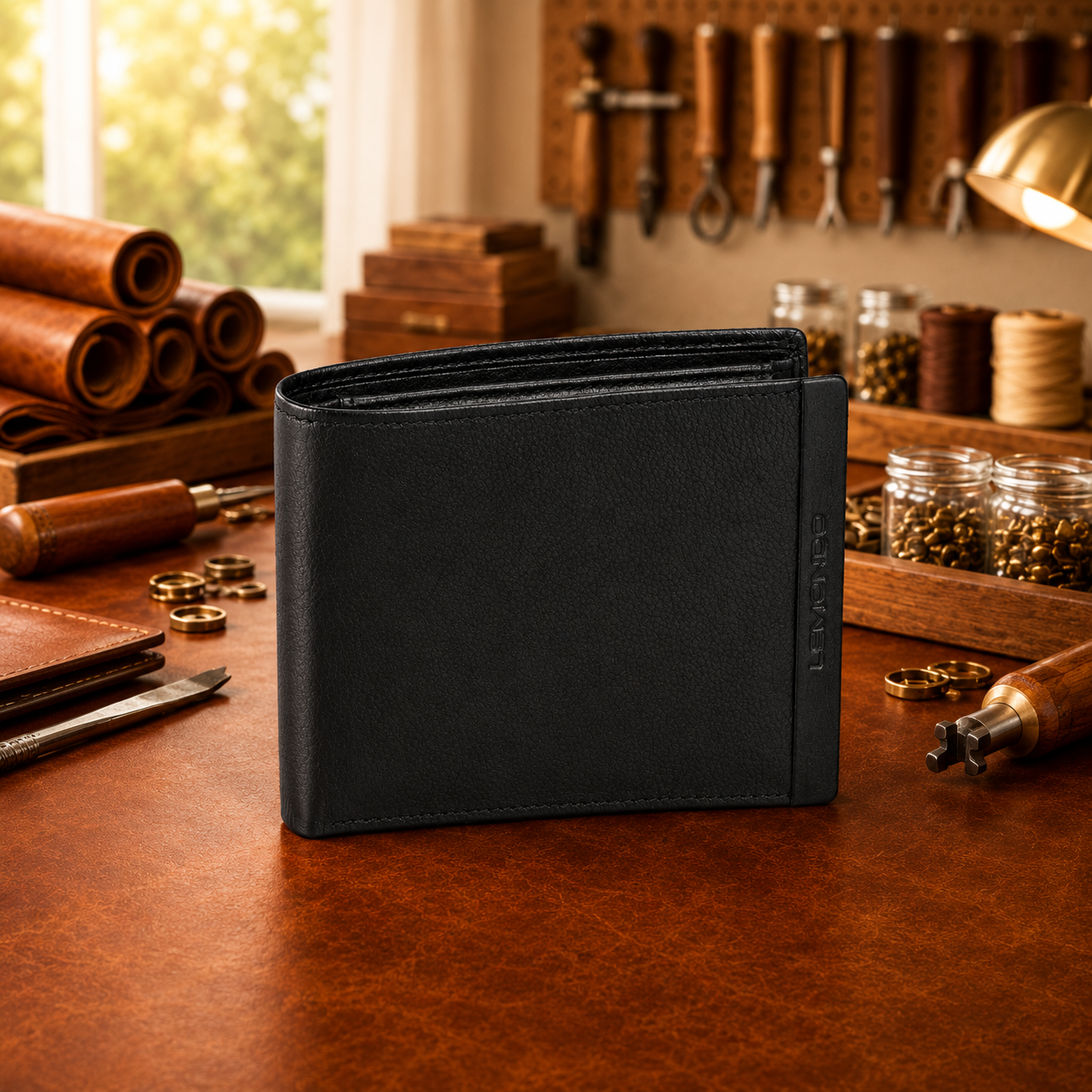 Herrenbörse Herren Geldbörse Leder querformat LEMONDO, schwarz  12x10x2 cm