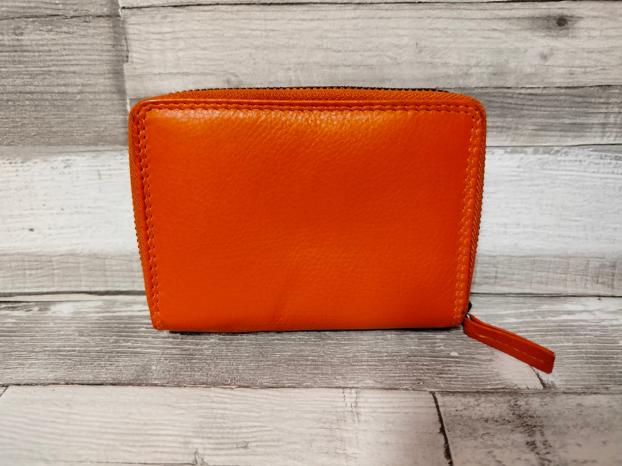 Leder Geldbörse Damen orange klein – Schlossbörse mit 9 Kartenfächern – kompakte Damenbörse aus Leder – Geschenk für sie