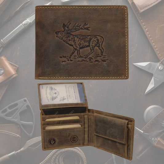 Jägerbörse Leder Vintage mit Hirschmotiv – Scheintasche Herrenbörse