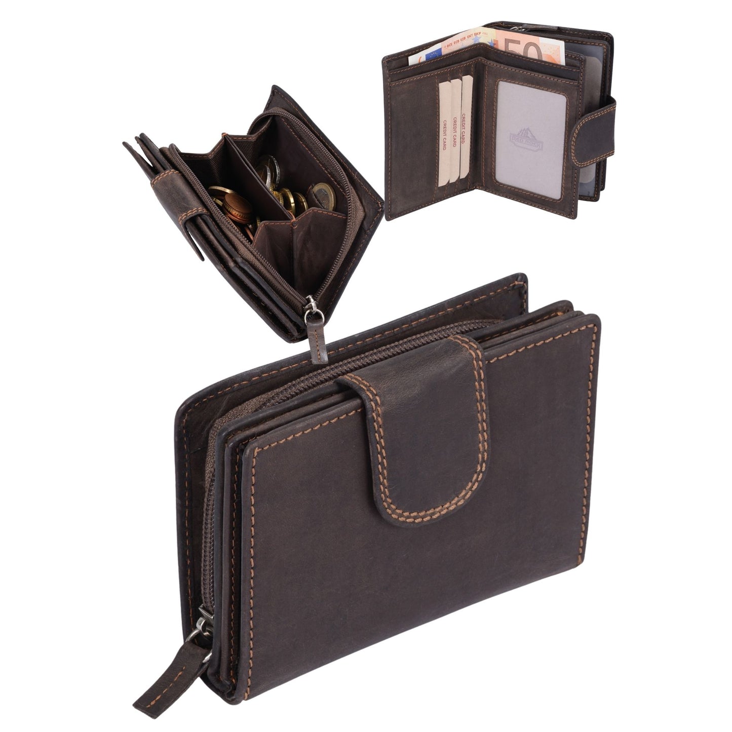 Leder Damenbörse HUNTER, dunkelbraun