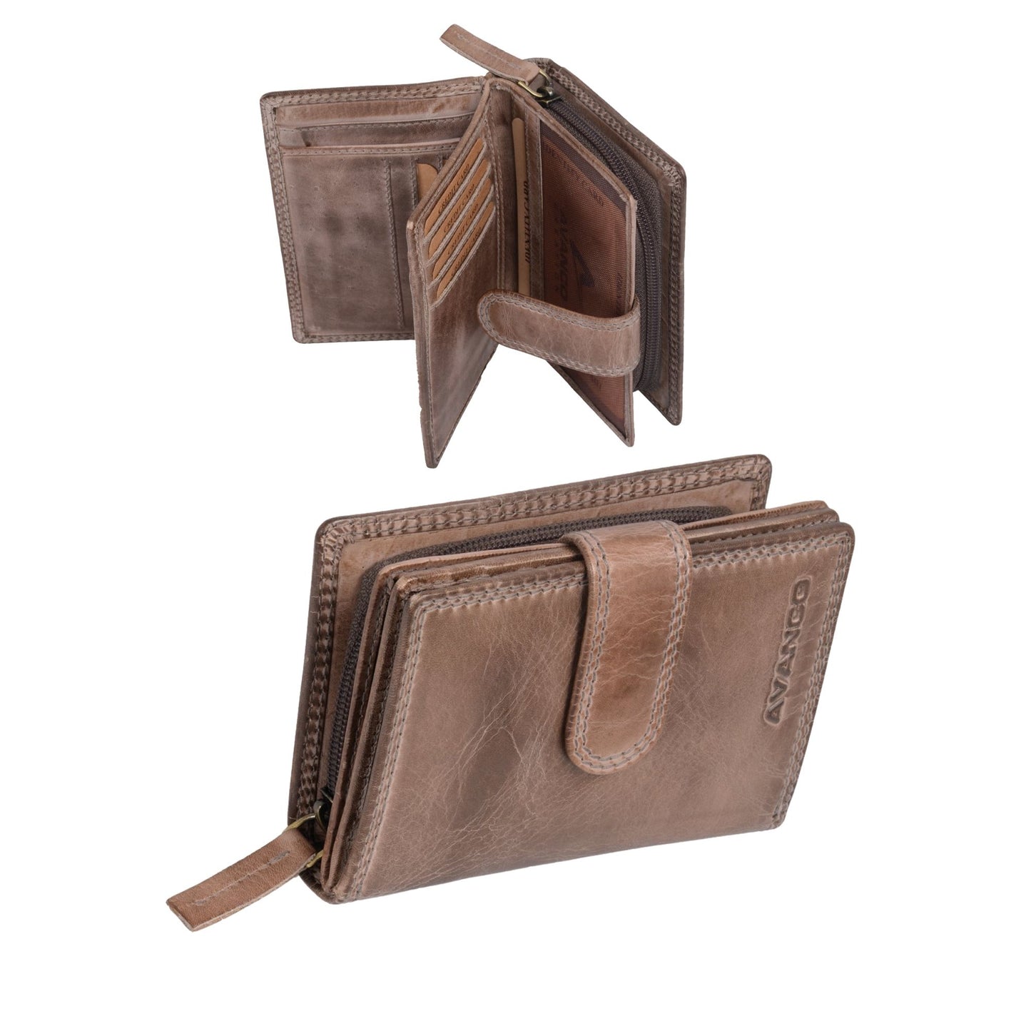 Leder Damenbörse m. Lasche Avannco taupe
