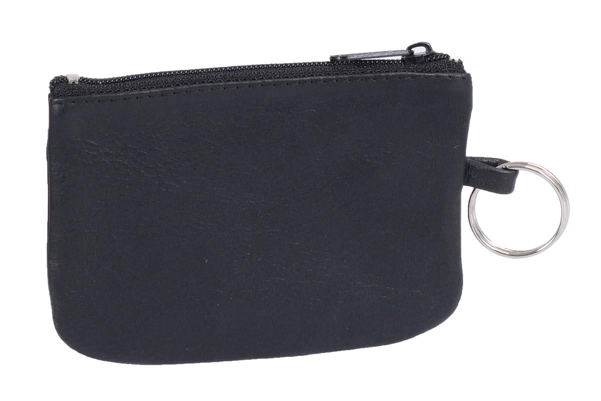 Flache Lederschlüsseltasche schwarz mit Außenring - Schlüsseletui Schlüsselanhänger