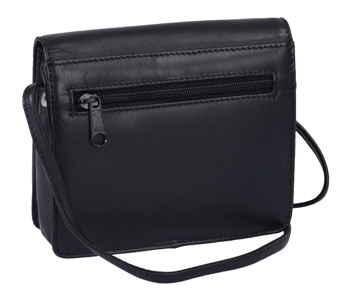 kleine schwarze Ledertasche mit schräger Klappe, Abendtasche