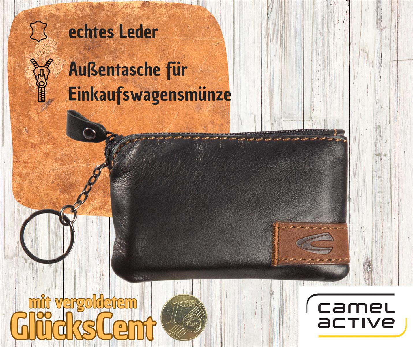 camel active Leder Herren Börse schwarz mit vergoldetem Glückscent