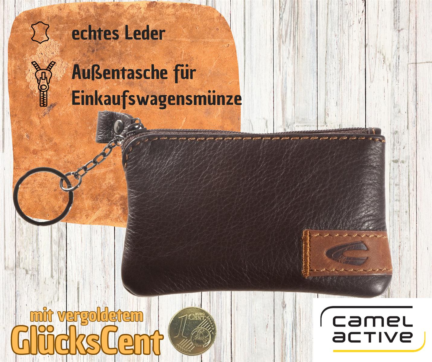 camel active Herren Geldbörse braun, weiches Leder mit vergoldetem Glückscent