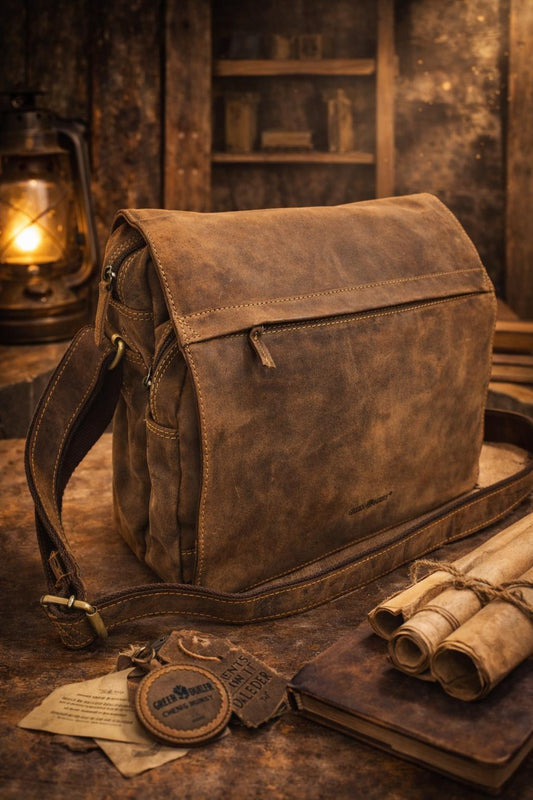 Greenburry Vintage Umhängetasche A4 aus robustem Leder mit geräumiger Vortasche