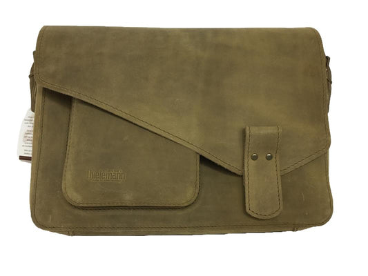 mittlerere Vollrindleder-Aktentasche mit schräger Klappe hellbraun new antik