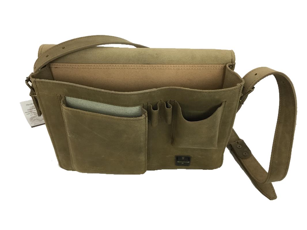 mittlerere Vollrindleder-Aktentasche mit schräger Klappe hellbraun new antik