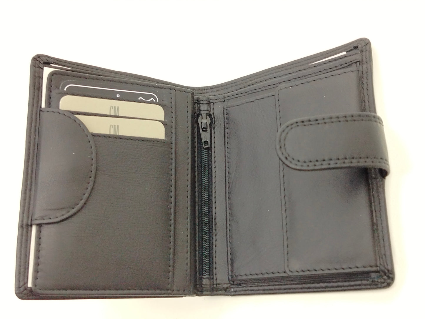 Herrenbörse Herren Geldbörse Leder Brieftasche Kombibörse  CM, mit Lasche schwarz