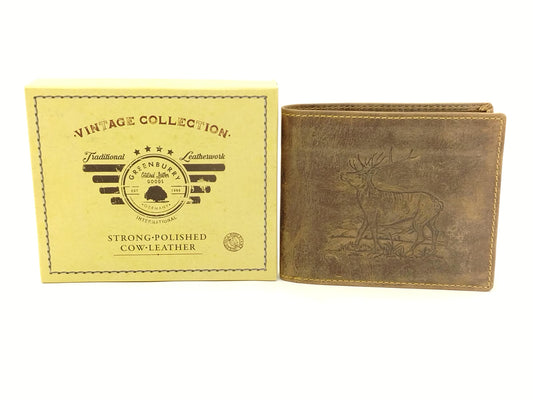 Vintage Scheintasche extra Ausweisfach Stag-3 Leder Hirsch Motiv