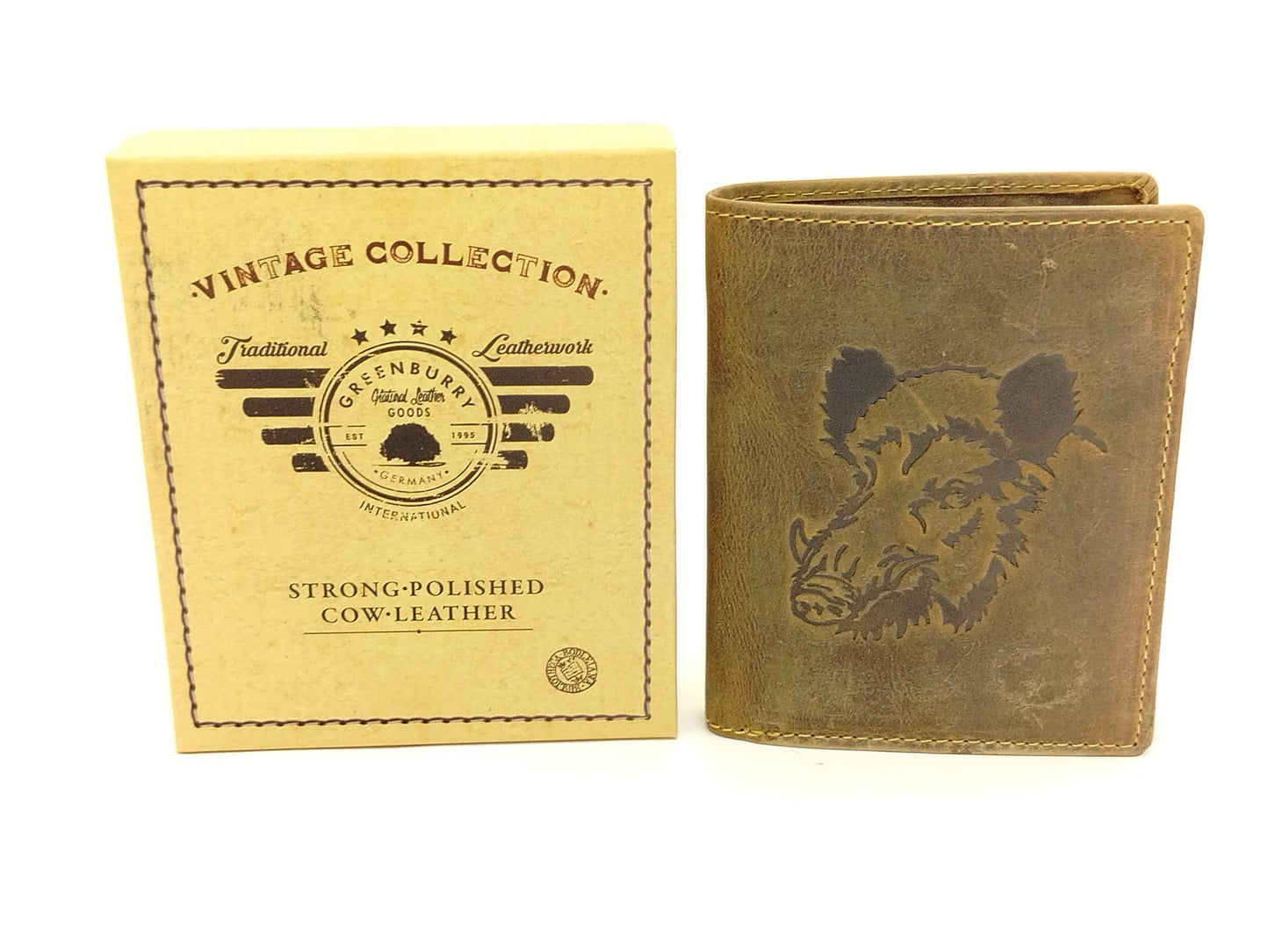Greenburry Leder Geldbörse Wildschein braun – Vintage Herren Portemonnaie