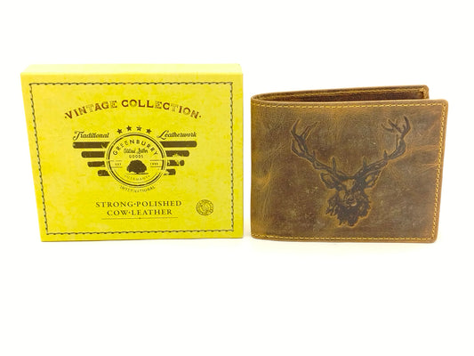 Vintage Leder Scheintasche Hirsch Prägung Lederbörse Herrenbörse