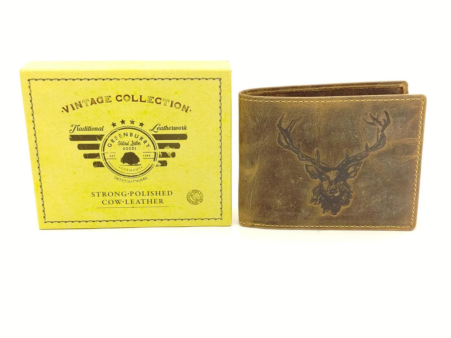 Vintage Leder Scheintasche Hirsch Prägung Lederbörse Herrenbörse