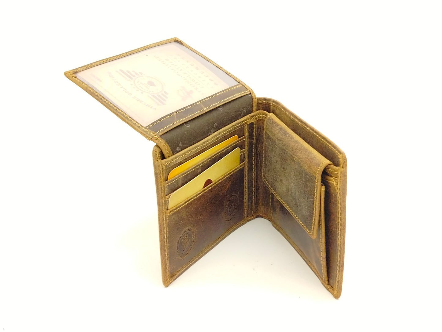 Vintage Leder Scheintasche Hirsch Prägung Lederbörse Herrenbörse