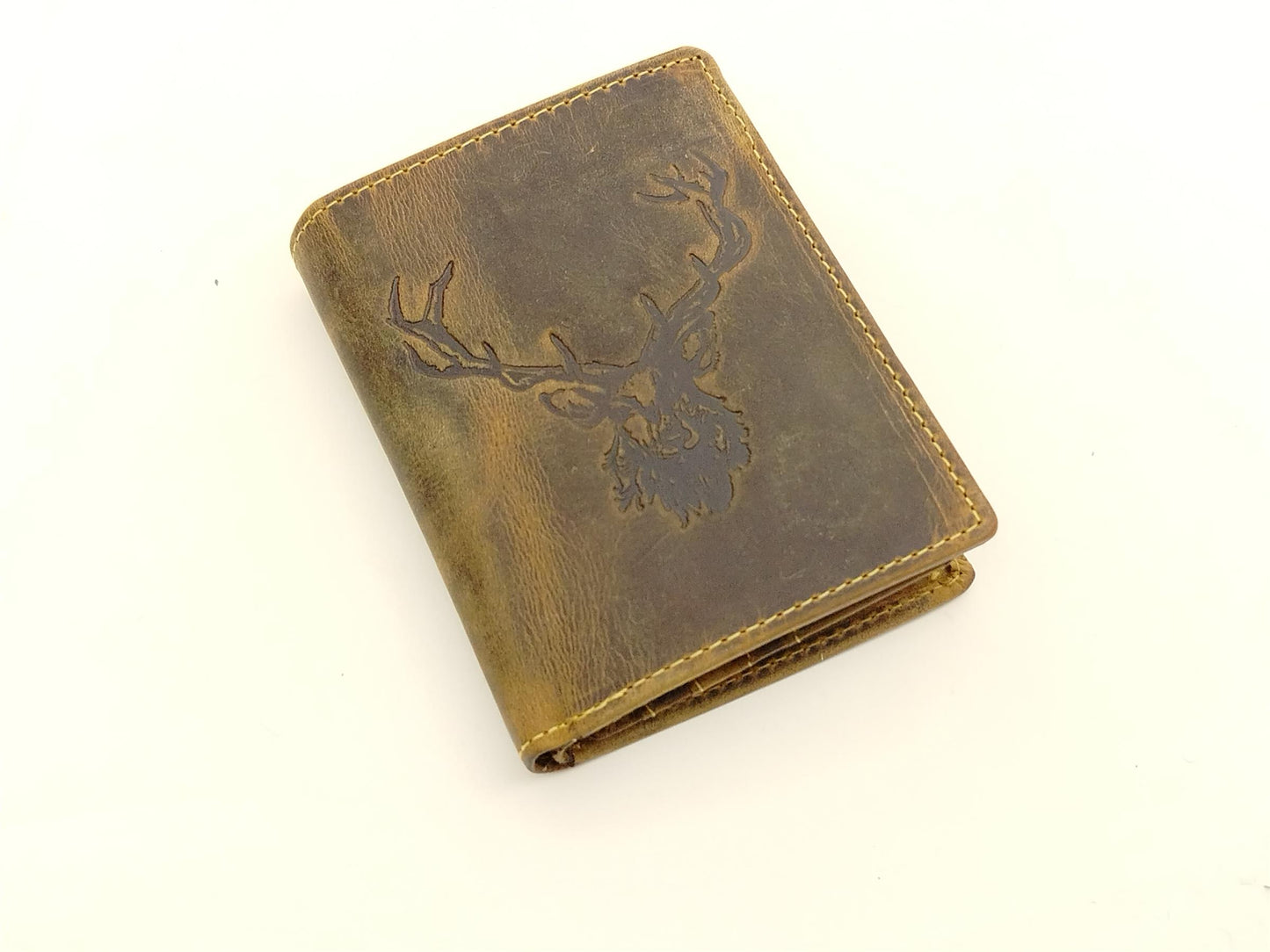 Vintage Leder Geldbörse braun Hirschmotiv Prägung Brieftasche Hirsch
