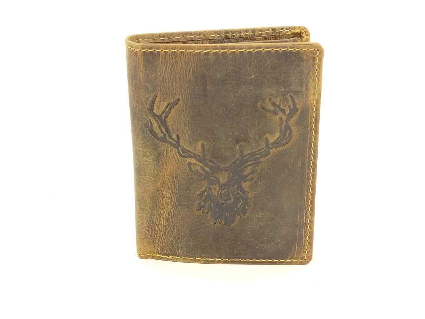 Vintage Leder Geldbörse braun Hirschmotiv Prägung Brieftasche Hirsch