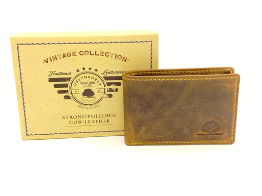 Mini Geldbörse Herren Leder klein – super flache Scheintasche im Vintage Look, Hosentaschen Portemonnaie antikbraun