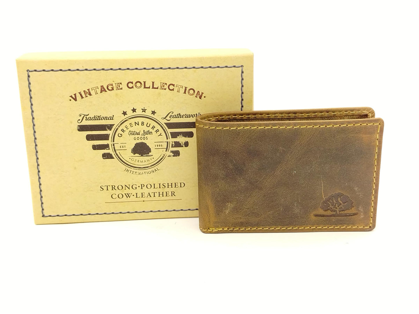 Mini Geldbörse Herren Leder klein – super flache Scheintasche im Vintage Look, Hosentaschen Portemonnaie antikbraun