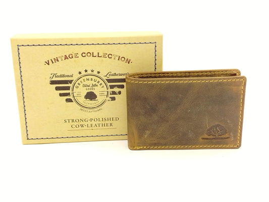 Mini Geldbörse Herren Leder klein – super flache Scheintasche im Vintage Look, Hosentaschen Portemonnaie antikbraun