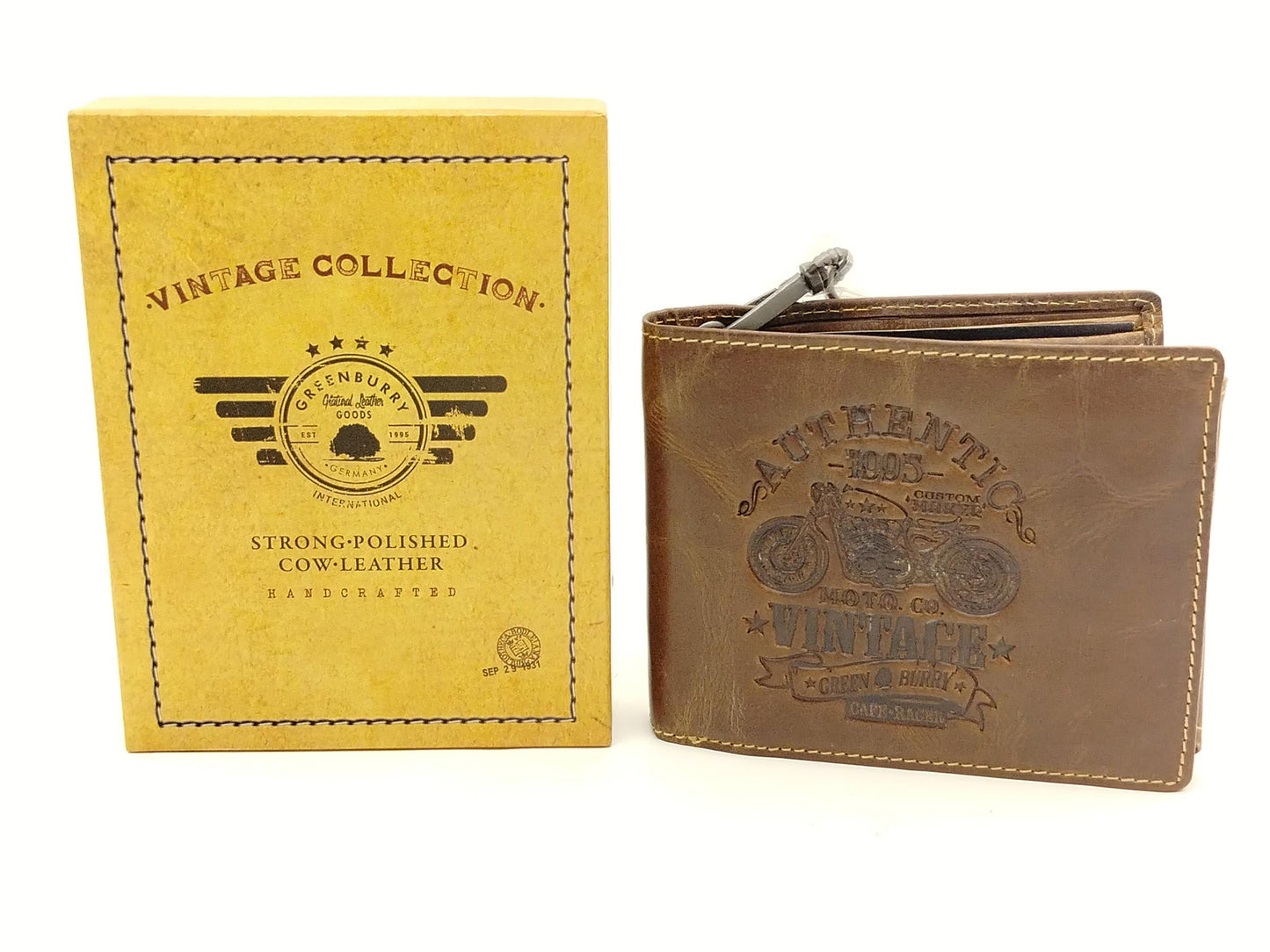 Hochwertige Herren Geldbörse aus Leder mit Kette Motorrad Prägung- Vintage Cafe-Racer, RFID - 12x10cm