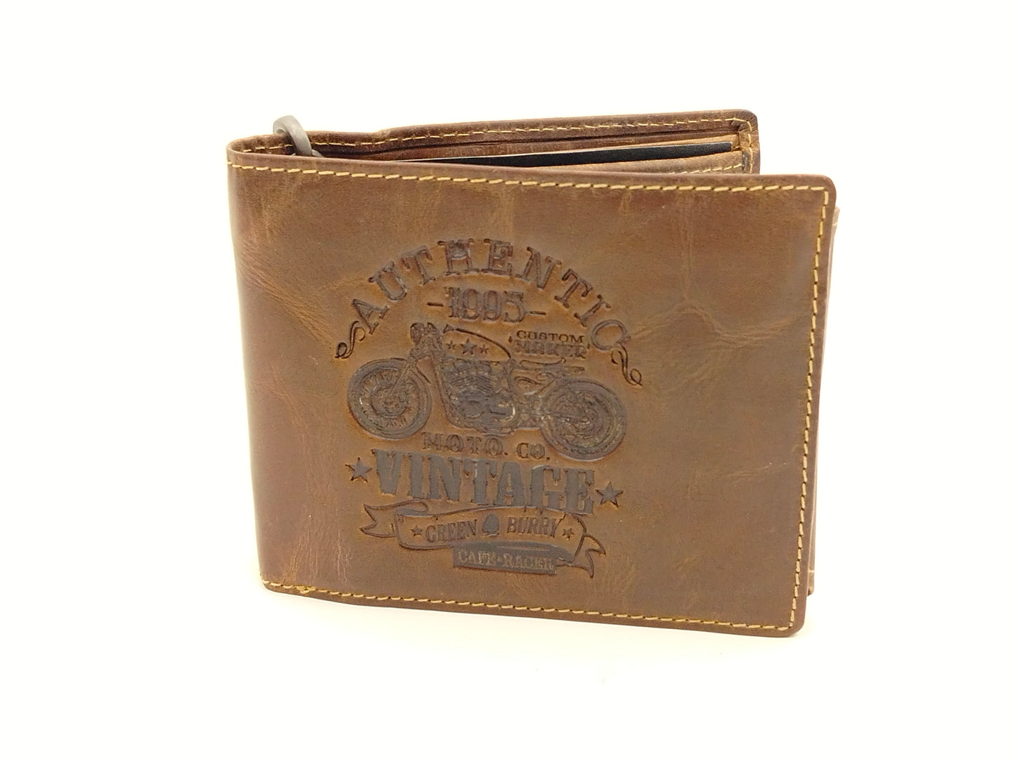 Hochwertige Herren Geldbörse aus Leder mit Kette Motorrad Prägung- Vintage Cafe-Racer, RFID - 12x10cm