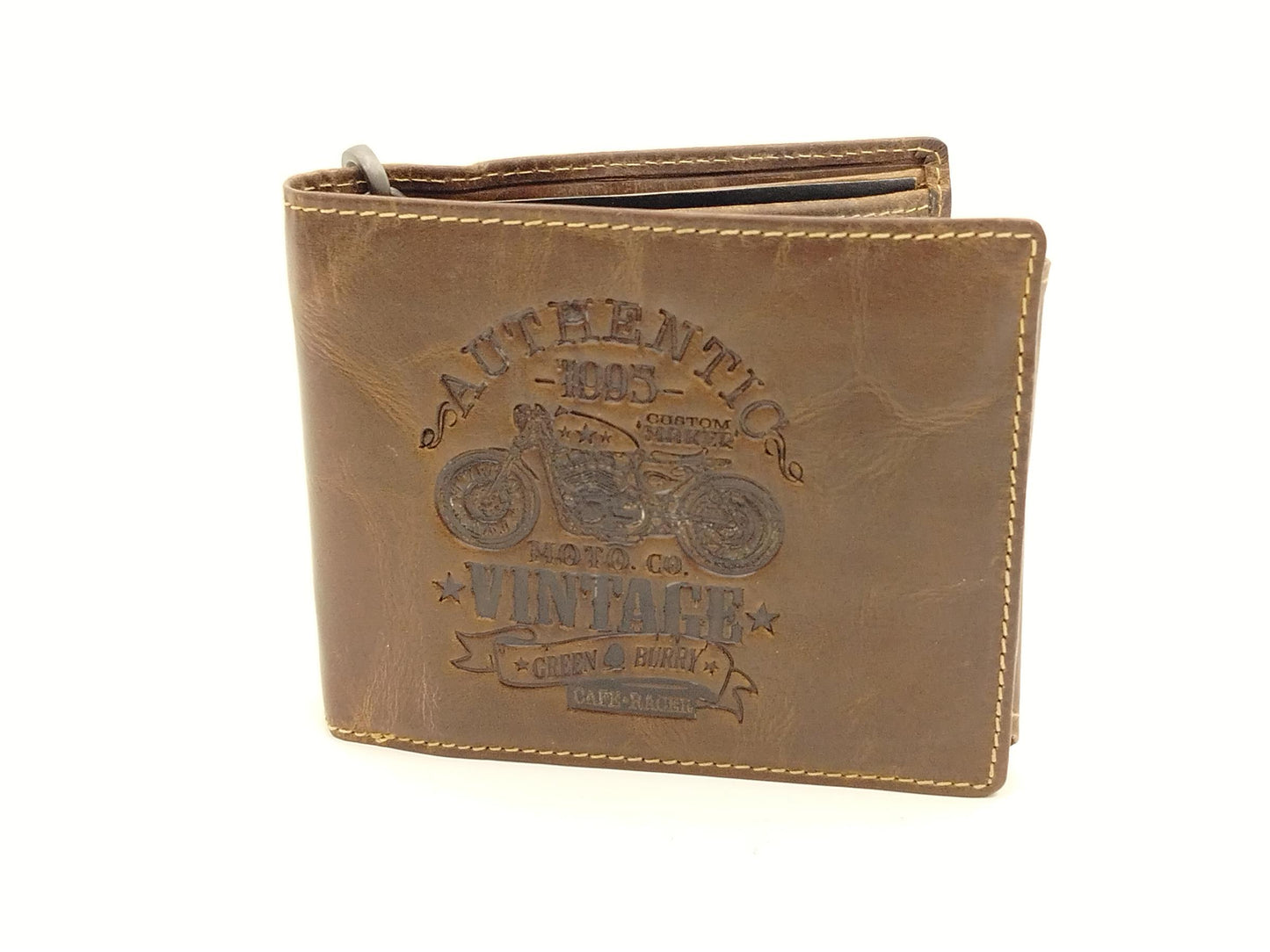 Hochwertige Herren Geldbörse aus Leder mit Kette Motorrad Prägung- Vintage Cafe-Racer, RFID - 12x10cm