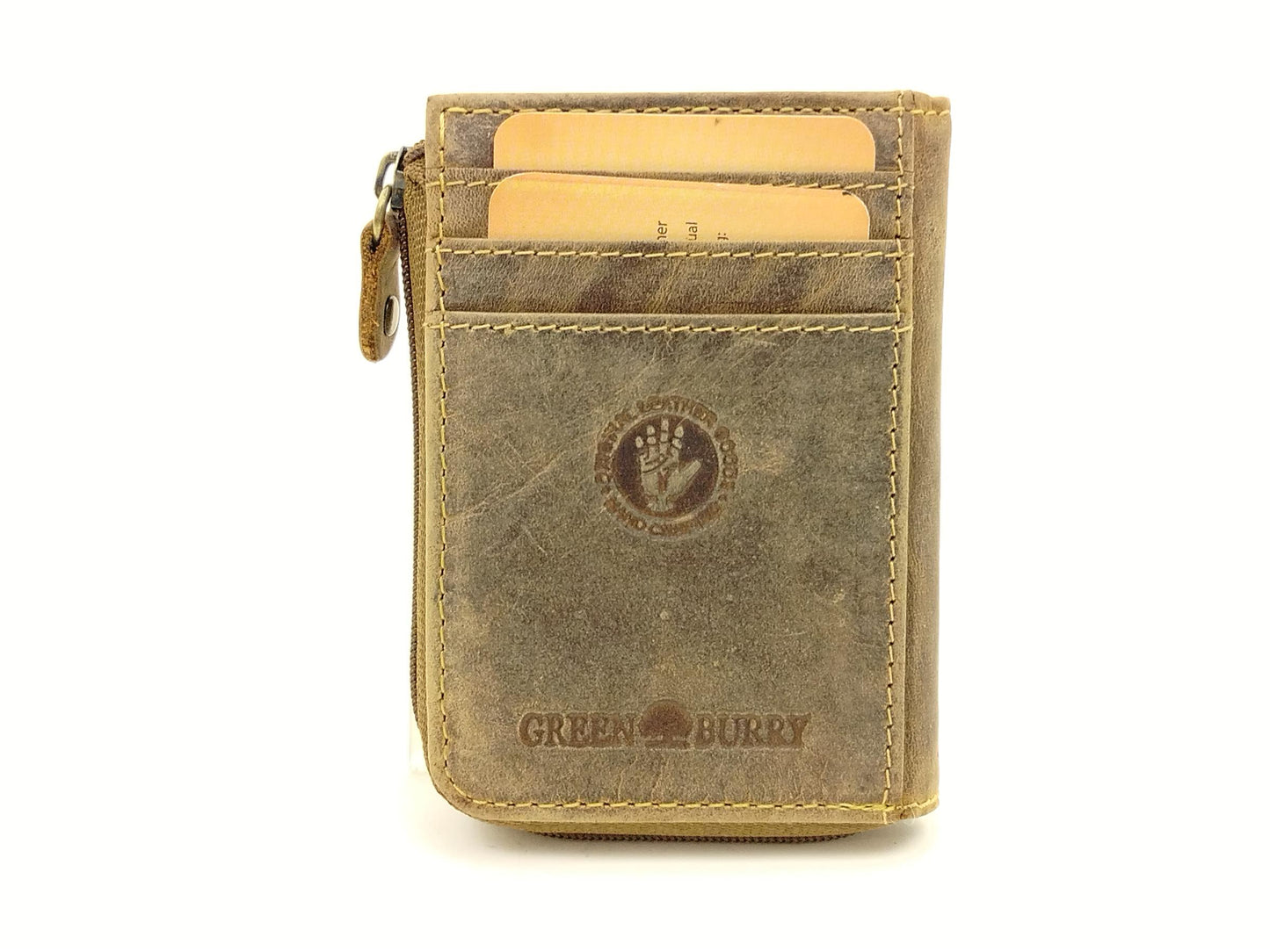Mini Geldbörse Leder klein – Karten- und Münzbörse mit Reißverschluss, XS Portemonnaie Vintage Look braun