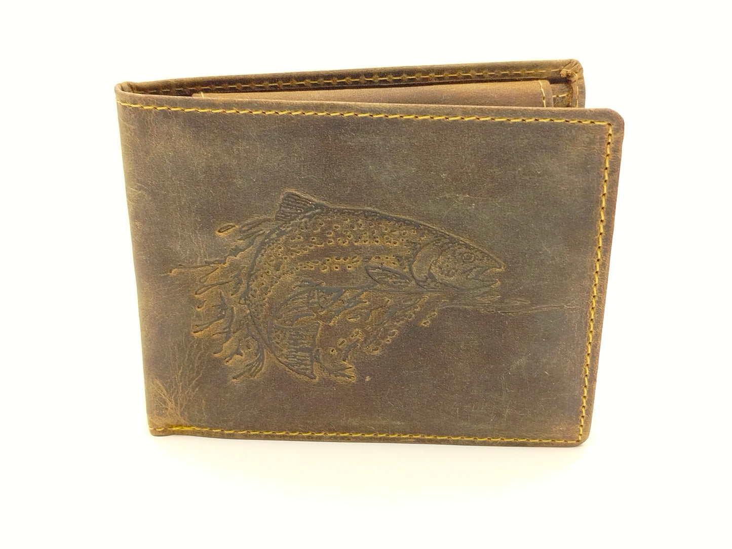 Herren Geldbörse Leder Vintage – Scheintasche mit Forellenprägung, 7 Kartenfächer & Ausweisfach