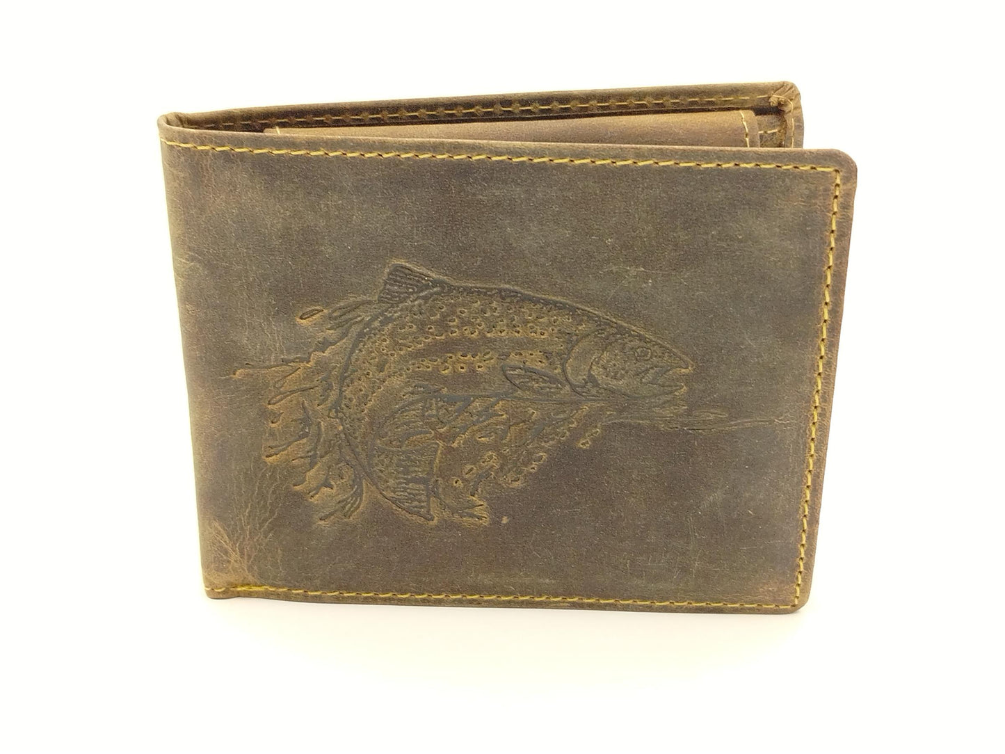 Herren Geldbörse Leder Vintage – Scheintasche mit Forellenprägung, 7 Kartenfächer & Ausweisfach