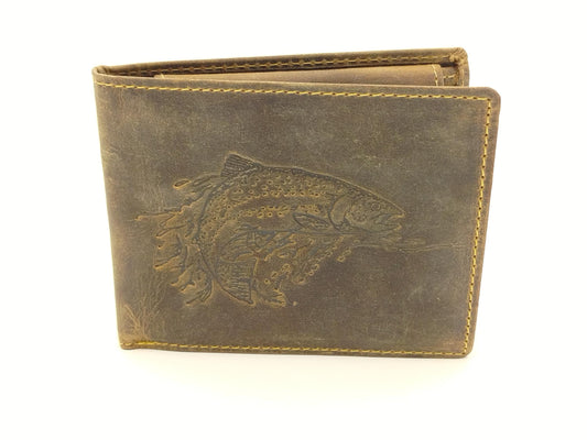 Herren Geldbörse Leder Vintage – Scheintasche mit Forellenprägung, 7 Kartenfächer & Ausweisfach