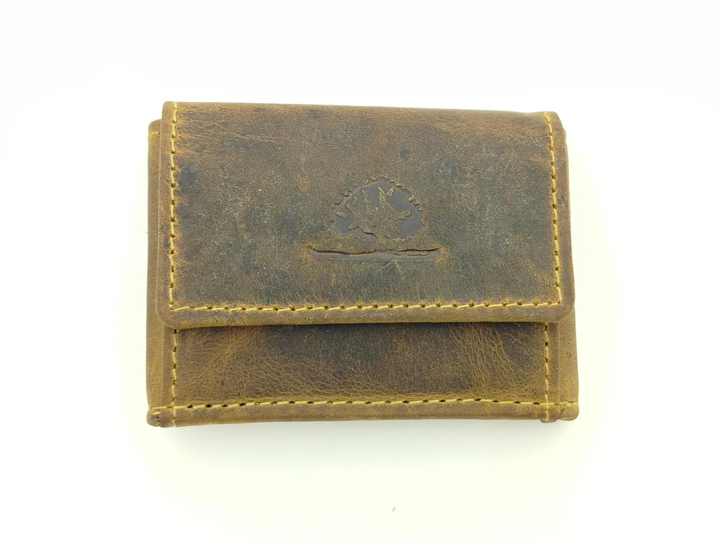 Mini Geldbörse Leder braun – kleine Lederbörse Vintage für Bargeld & Münzen, ultrakompaktes Portemonnaie