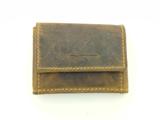 Mini Geldbörse Leder braun – kleine Lederbörse Vintage für Bargeld & Münzen, ultrakompaktes Portemonnaie