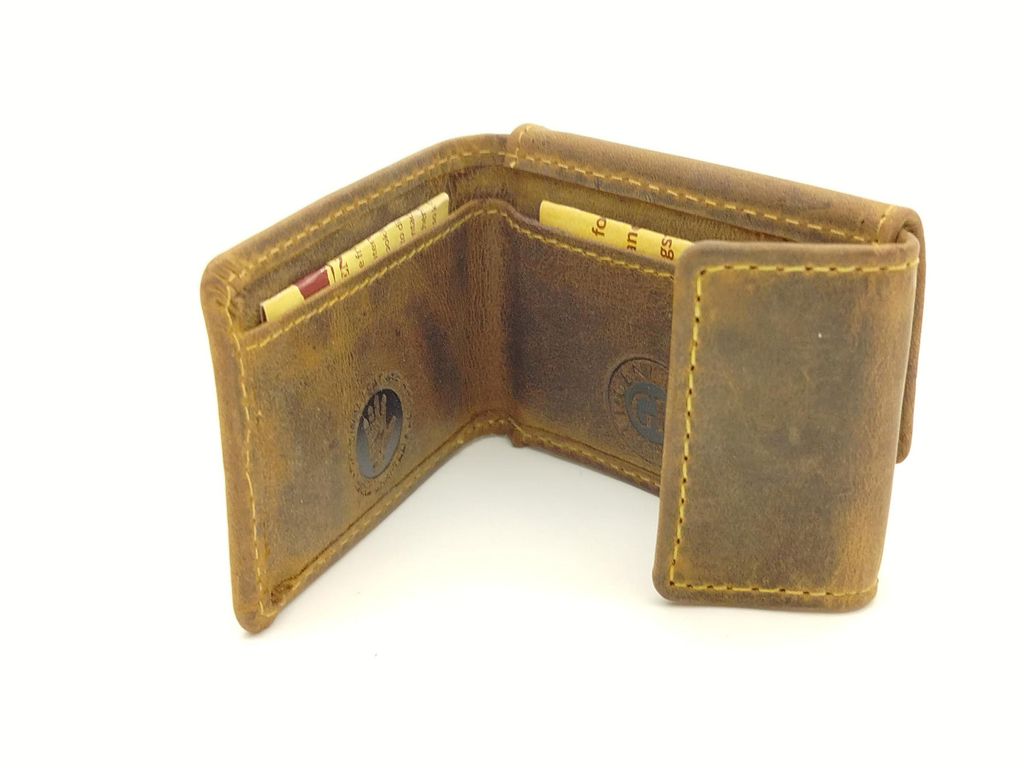 Mini Geldbörse Leder braun – kleine Lederbörse Vintage für Bargeld & Münzen, ultrakompaktes Portemonnaie