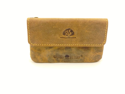 Schlüsselbörse Leder Vintage braun – Schlüsselmäppchen mit Reißverschluss, Kartenfächern & Kette aus Rindleder