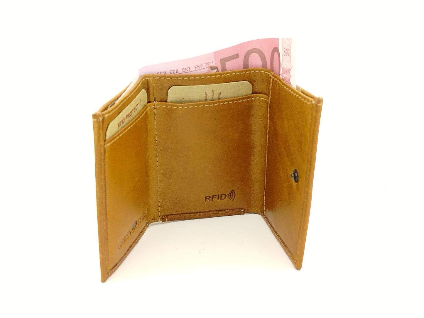 Herren Minibörse Leder RFID braun – kleine Geldbörse mit Druckknopf, Scheinfach & 3 Kartenfächern