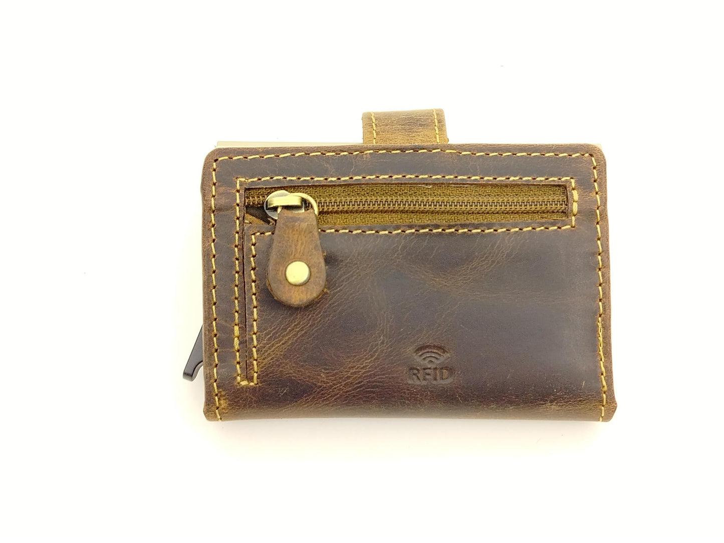 Vintage original RFID card slider zip brown