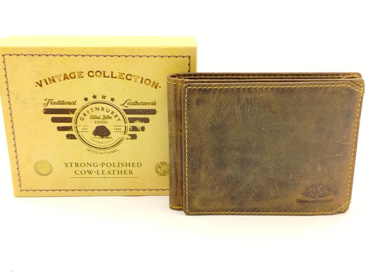 Herren Geldbörse Leder Vintage – klassische Scheintasche mit 2 Scheinfächern, Kartenfächern & Münzfach